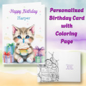 Kitten met Cupcake Kleurplaat Verjaardag Kaart