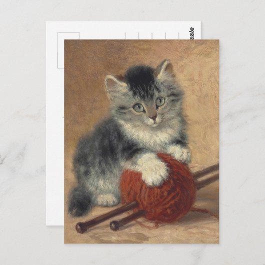 Kitten met een bal wol CC0194 Ronner-Knip Briefkaart (Voorkant / Achterkant)