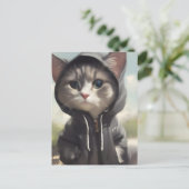 Kitten met een hoodie briefkaart (Staand voorkant)