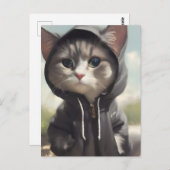 Kitten met een hoodie briefkaart (Voorkant / Achterkant)