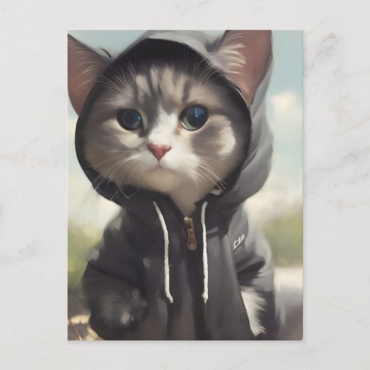 Kitten met een hoodie briefkaart (Voorkant)