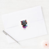 Kitten met een hoofdtelefoon ronde sticker (Envelop)