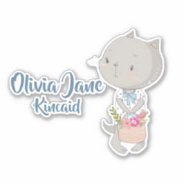 Kitten met een mand van bloemen sticker