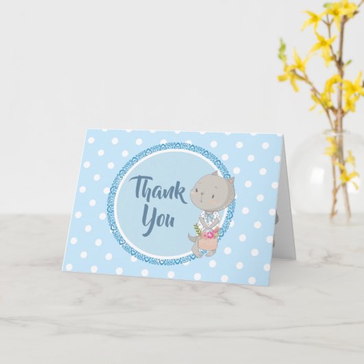 Kitten met een mandje bloemen "dank je" kaart (Gele Bloem)