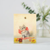 Kitten met een Rode Lint Briefkaart (Staand voorkant)