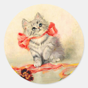 Kitten met een Rode Lint Ronde Sticker