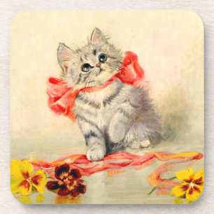 Kitten met een rood lint bier onderzetter