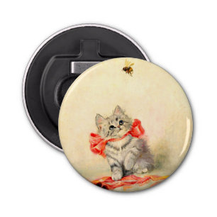 Kitten met een rood lint button flesopener