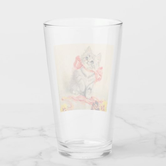 Kitten met een rood lint glas (Achterkant)
