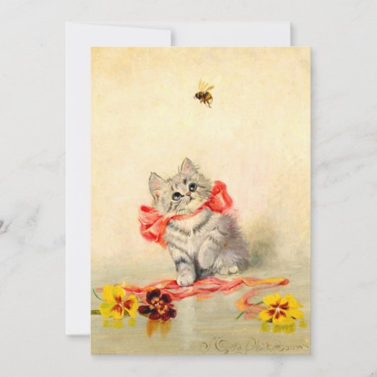 Kitten met een rood lint kaart (Voorkant)