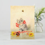 Kitten met een rood lint kaart (Staand voorkant)