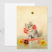 Kitten met een rood lint kaart (Voorkant / Achterkant)