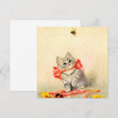 Kitten met een rood lint kaart (Voorkant / Achterkant)