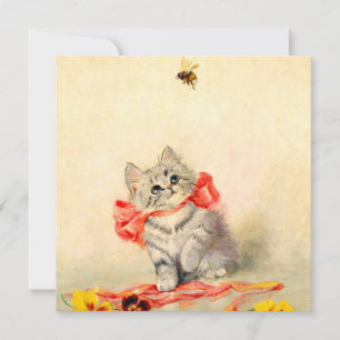 Kitten met een rood lint kaart