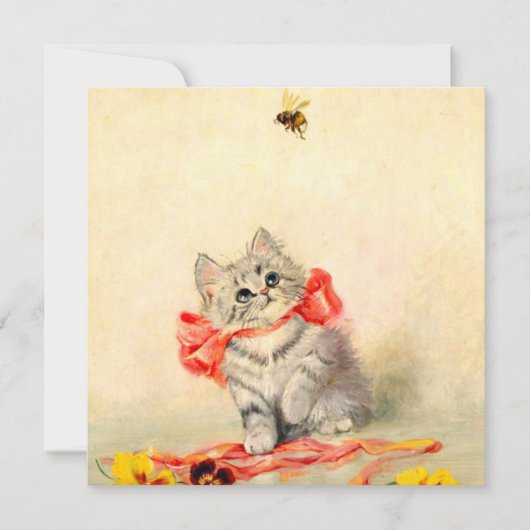 Kitten met een rood lint kaart (Voorkant)