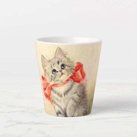 Kitten met een rood lint latte mok (Voorkant)