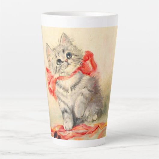 Kitten met een rood lint latte mok (Voorkant)
