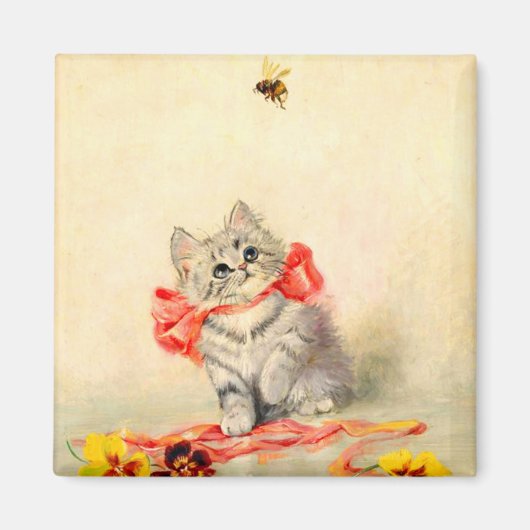 Kitten met een rood lint magneet (Voorkant)