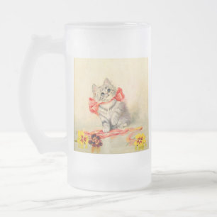 Kitten met een rood lint matglas bierpul
