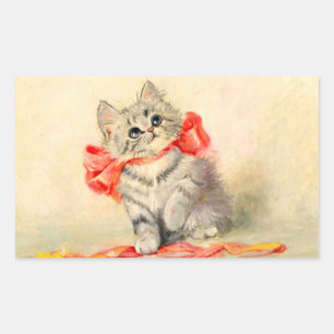 Kitten met een rood lint rechthoekige sticker