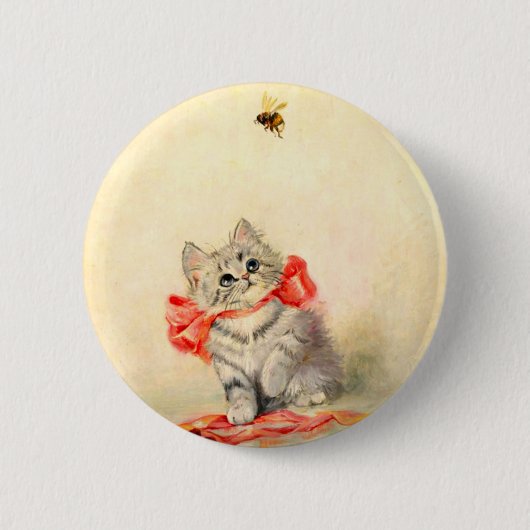 Kitten met een rood lint ronde button 5,7 cm (Voorkant)