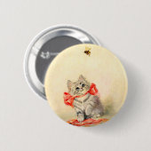 Kitten met een rood lint ronde button 5,7 cm (Voorkant /achterkant)