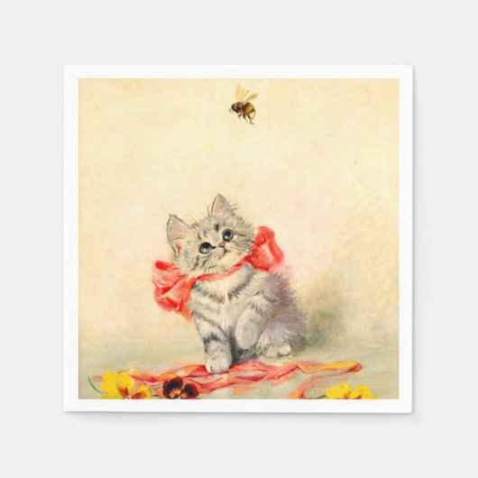 Kitten met een rood lint servet (Voorkant)