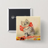 Kitten met een rood lint vierkante button 5,1 cm (Voorkant /achterkant)
