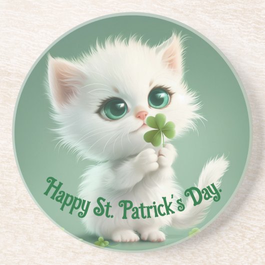 Kitten met een Shamrock Sandstone Onderzetter (Voorkant)