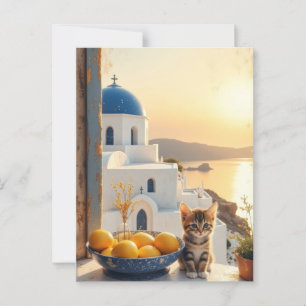 Kitten met een uitzicht van zonsondergang briefkaart