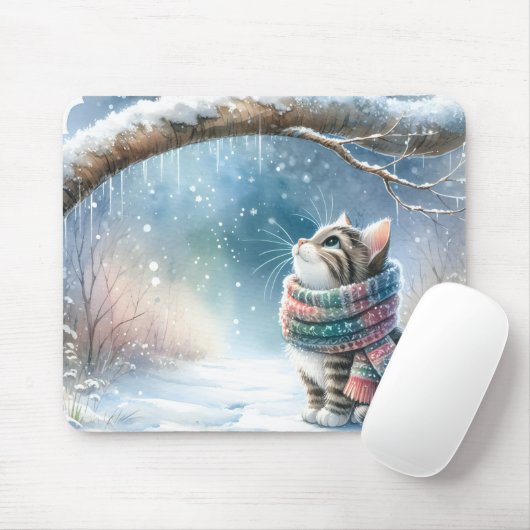 Kitten met een wintersjaal muismat (Met muis)