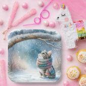 Kitten met een wintersjaal papieren bordje (Feest)