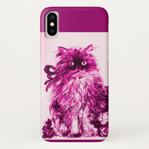 KITTEN MET FUCHSIA PINK ROSES, Wit Paars Case-Mate iPhone Case