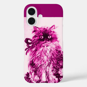 KITTEN MET FUCHSIA PINK ROSES, Wit Paars iPhone 16 Hoesje
