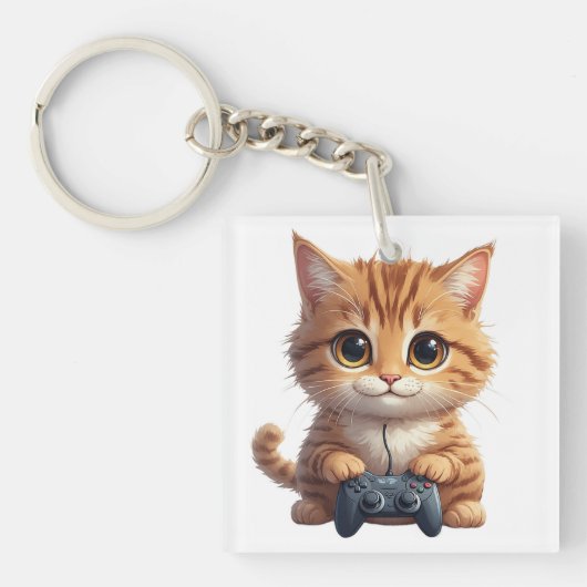 Kitten met gamecontroller Gamer Kat Sleutelhanger (voorkant)
