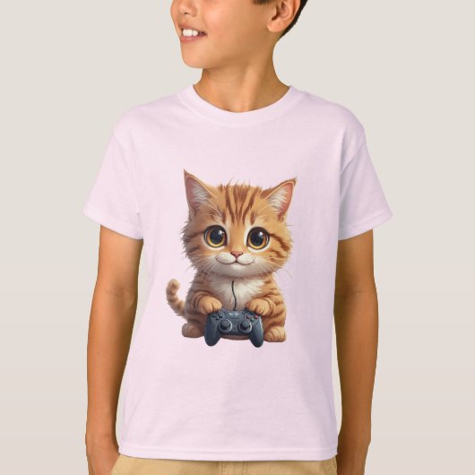 Kitten met gamecontroller Gamer Kat T-shirt (Voorkant)