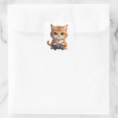Kitten met gamecontroller Gamer Kat Vierkante Sticker (Tas)