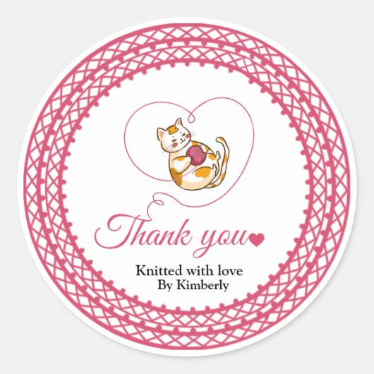 Kitten met Heart Crochet Dank je Sticker (Voorkant)