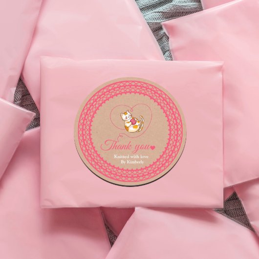 Kitten met Heart Crochet Dank je Sticker