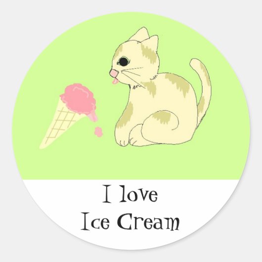 Kitten met ijshoorntje ronde sticker (Voorkant)