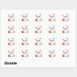 Kitten met rode roos vierkante sticker