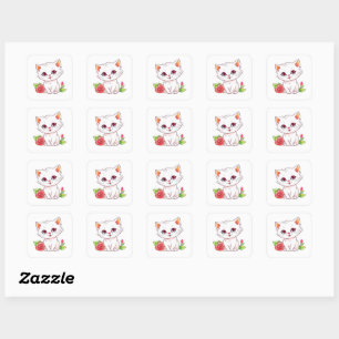 Kitten met rode roos vierkante sticker