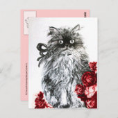 KITTEN MET RODE ROSEN, zwart en wit Briefkaart (Voorkant / Achterkant)