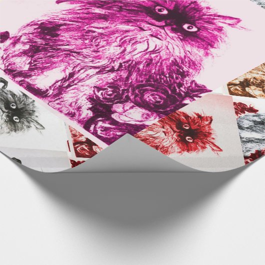 KITTEN MET RODE ROSES, roze, Fuchsia Cadeaupapier (Hoek)