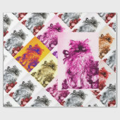 KITTEN MET RODE ROSES, roze, Fuchsia Cadeaupapier (Vlak)