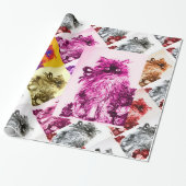KITTEN MET RODE ROSES, roze, Fuchsia Cadeaupapier (Uitgerold)