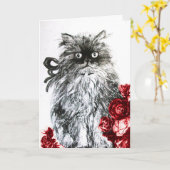KITTEN MET RODE ROSES, zwart en wit Kaart (Gele Bloem)