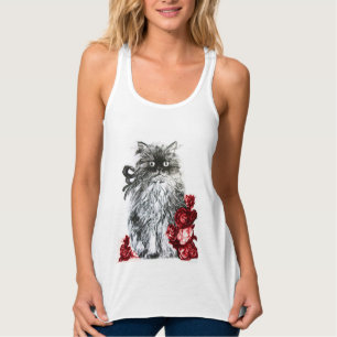 KITTEN MET RODE ROSES, zwart en wit Tanktop