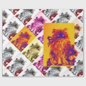 KITTEN MET RODE ROZEN, Oranje geel, blauw Cadeaupapier (Vlak)