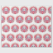 Kitten met rode strik met romantische bloemenharte cadeaupapier (Vlak)